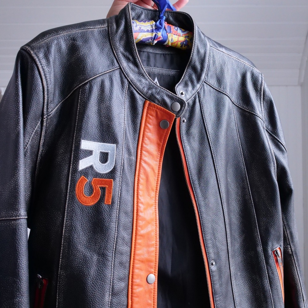 y2k Private Divisions orange and black cafe racer leather jacket - Picture 5 of 11